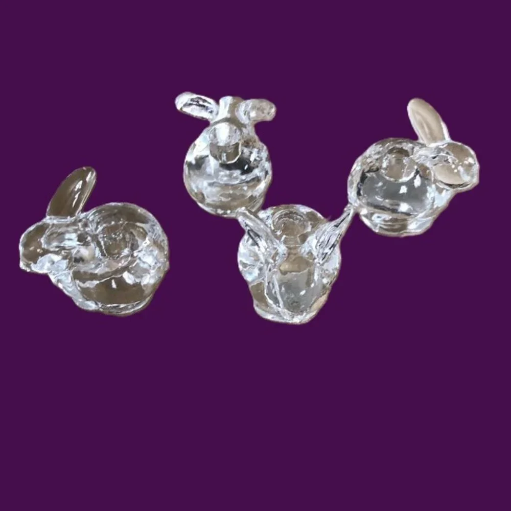 Williams Sonoma Set of 4 Glass Bunny Candleholders and 6 Pastel Taper Candles